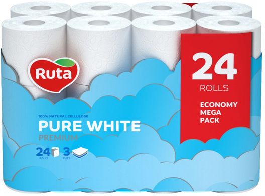 Туалетная бумага Ruta PURE WHITE 3 слоя 24 рулоны